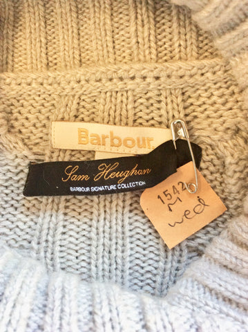 BARBOUR SAM HEUGHAN SIGNATURE COLLECTION FRASER GREY CABLE KNIT JUMPER SIZE 16