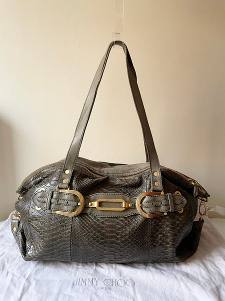 JIMMY CHOO OLIVE GREEN SNAKESKIN LARGE LEATHER SHOULDER BAG