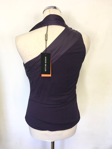 BRAND NEW KAREN MILLEN PURPLE ASYMMETRIC NECKLINE SLEEVELESS TOP SIZE 10