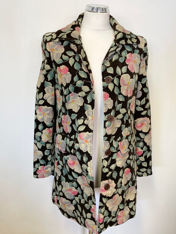 JACKPOT LAVIT BROWN FLORAL PATTERNED THERMO INSULATED BRUSHED COTTON COAT SIZE 1 UK 8/10