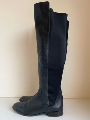 CLARKS BLACK PURE CADDY LEATHER KNEE LENGTH BOOTS  SIZE 6.5/40