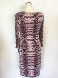 COAST BURGUNDY & CREAM PRINT STRETCH TIE SIDE 3/4 SLEEVE DRESS SIZE 10