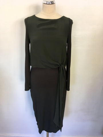 MINT VELVET DARK GREEN STRETCH JERSEY SILK TOP DRESS SIZE 10