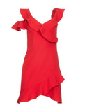 BRAND NEW BCBGMAXAZRIA JEWEL RED ASYMMETRICAL RUFFLED MINI DRESS SIZE 10 UK 14