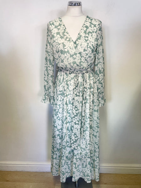GOLDEN LIVE GREEN & WHITE FLORAL PRINT MIDI DRESS  SIZE M