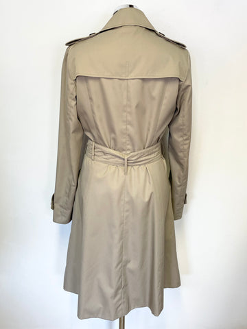 AQUASCUTUM BEIGE BELTED KNEE LENGTH TRENCH COAT SIZE 10R