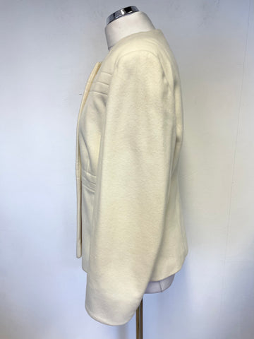 TOISIE IVORY WOOL & CASHMERE BLEND COLLARLESS LONG SLEEVED JACKET SIZE 14