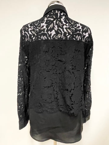 PHASE EIGHT BLACK LACE OVERLAY LONG SLEEVE BLOUSE SIZE 14