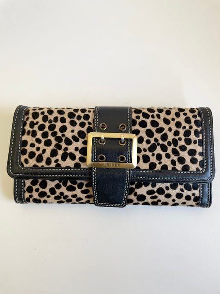BRAND NEW JAEGER DARK BROWN LEATHER & LEOPARD PRINT PONYSKIN PURSE/ WALLET
