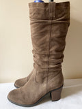 WHITE STUFF LIGHT BROWN SUEDE HEELED SLOUCH BOOTS SIZE 6/39