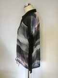 MINT VELVET BLACK & MULTI COLOUR PRINT DRAW STRING TIE WAIST BLOUSE SIZE 12