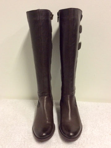 BRAND NEW CLARKS COMFORT DARK BROWN LEATHER KNEE LENGTH BOOTS SIZE 3/35.5