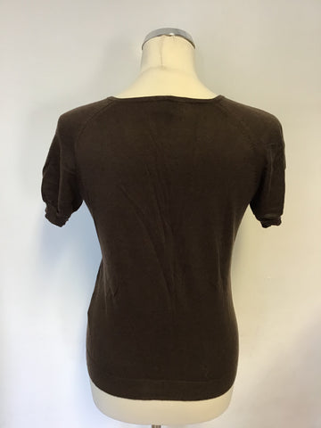 HOBBS BROWN SILK & COTTON SHORT SLEEVE CARDIGAN SIZE 12