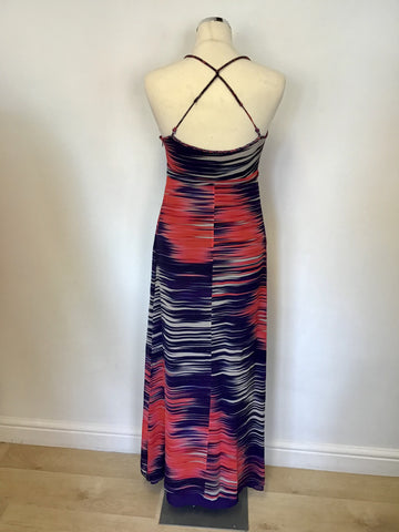KAREN MILLEN MULTI COLOURED PRINT SILK MAXI DRESS SIZE 10