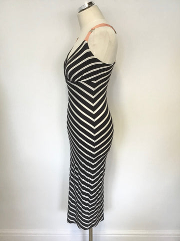 TED BAKER BLACK & WHITE STRIPE STRETCH JERSEY MIDI TANK DRESS SIZE 2 UK 10