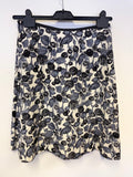 LK BENNETT BLUE FLORAL PRINT LINEN FLARED KNEE LENGTH SKIRT SIZE 10