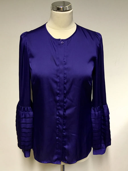 REISS MIDNIGHT BLUE PLEATED SLEEVE BLOUSE SIZE 10