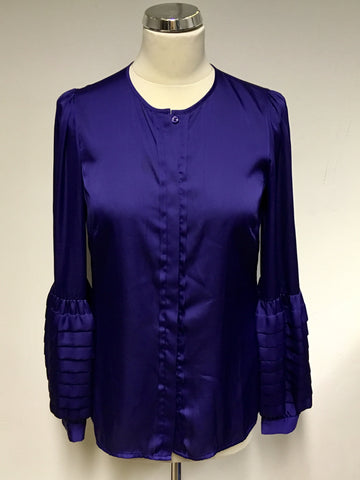 REISS MIDNIGHT BLUE PLEATED SLEEVE BLOUSE SIZE 10