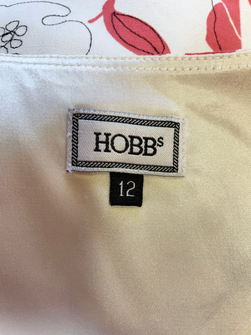 HOBBS IVORY & CORAL FLORAL PRINT SLEEVELESS COTTON & SILK BLEND PENCIL DRESS SIZE 12
