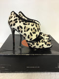 KAREN MILLEN PONY SKIN LEOPARD PRINT PEEP TOE HEELS SIZE 6/39