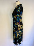 BRAND NEW POMODORO BLACK & FLORAL PRINT STRETCH JERSEY DRESS SIZE 10