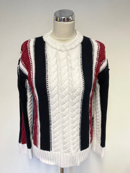 TOMMY HILFIGER RED,IVORY & NAVY BLUE CABLE KNIT JUMPER SIZE S