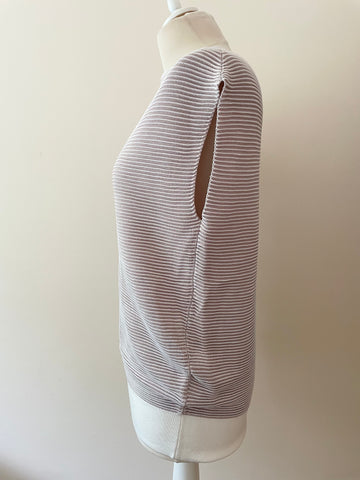 REISS LUCINDA NUDE & WHITE TEXTURED STRIPE SLEEVELESS KNIT TOP SIZE M