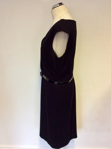 PRECIS BLACK TWIST & PLEATED TOP BELTED SLEEVELESS PENCIL DRESS SIZE 16