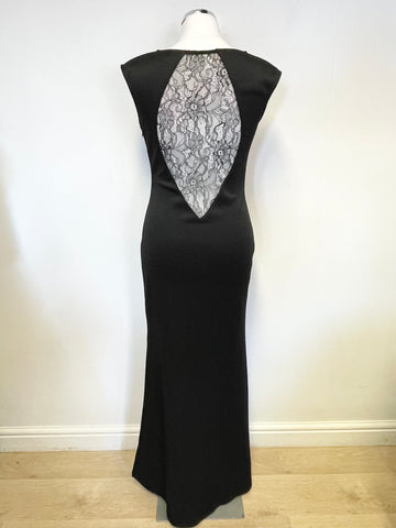 LIPSY BLACK LACE & SEQUIN TRIMMED SLEEVELESS LONG EVENING DRESS SIZE 10
