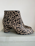 HOBBS DARK BROWN & CAMEL PONYSKIN LEOPARD PRINT HEELED ANKLE BOOTS SIZE 6/39