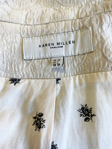 KAREN MILLEN CREAM EMBOSSED PRINT COTTON COAT SIZE 10