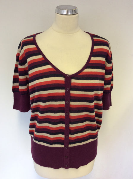 JAMES LAKELAND MULTI COLOURED STRIPED SHORT SLEEVE CARDIGAN SIZE 14