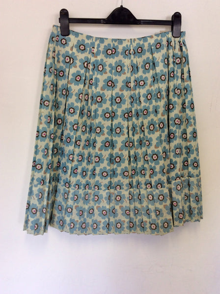 VERA WANG LAVENDER LABEL PALE GREEN & TURQOUISE FLOWER PRINT PLEATED SKIRT SIZE 6 UK 10/12
