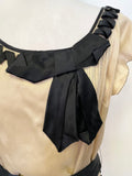 WHISTLES PALE GOLD & BLACK TRIMMED BELTED 100% SILK SHIFT DRESS SIZE 16