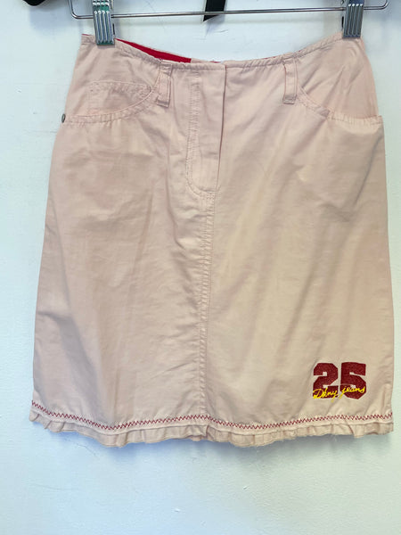 DKNY PINK LOGO EMBOSSED FRILL TRIM A LINE SKIRT AGE 8