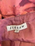 JIGSAW DARK RED,ORANGE & BROWN SHADES SILK FRILL TRIM SHEATH DRESS SIZE 10
