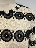 LK BENNETT CLAUDINE BLACK & CREAM CROCHET LONG SLEEVE SHIFT DRESS SIZE 8