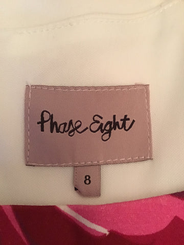 PHASE EIGHT WHITE & FLORAL PRINT PENCIL DRESS SIZE 8