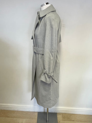 BRAND NEW WAREHOUSE LIGHT GREY UNLINED BELTED TRENCH COAT SIZE 6 WILL FIT LARGER