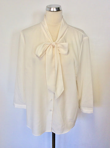JAEGER IVORY PUSSY BOW TIE NECKLINE 3/4 SLEEVE BLOUSE SIZE 16
