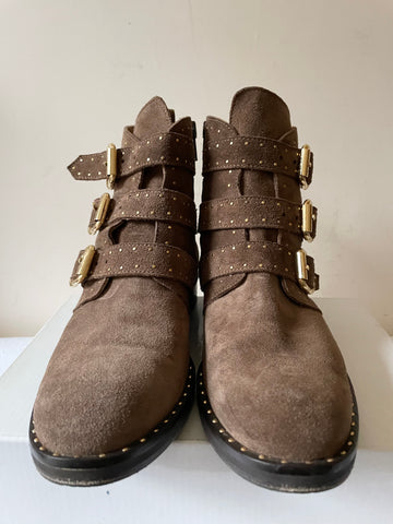 DANIEL BROWN SUEDE BUCKLE & STUD TRIM ANKLE BOOTS SIZE 4/37