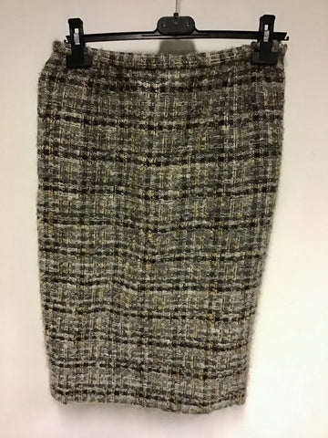 JAEGER GREY & BROWNS TWEED WOOL BLEND SKIRT SUIT SIZE 10