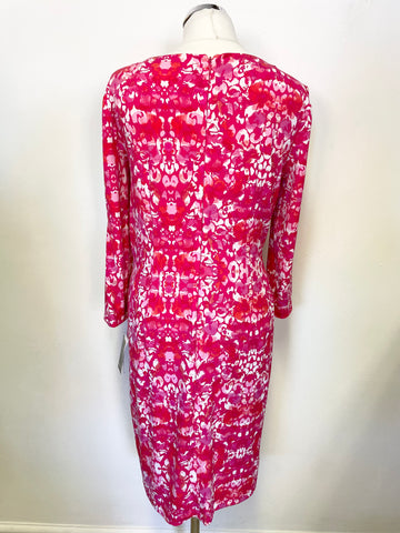 BRAND NEW MUSE PINK & WHITE PRINT 3/4 SLEEVE STRETCH JERSEY PENCIL DRESS SIZE 16
