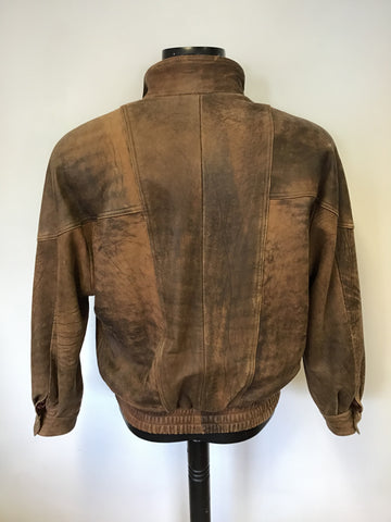 QUALITY BROWN ANTIQUE LOOK ZIP UP LEATHER JACKET SIZE L