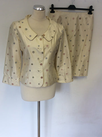 SPENSER JEREMY IVORY SILK SPOT JACKET & SKIRT SUIT SIZE 10