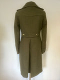 WHISTLES ARMY GREEN 100% WOOL KNEE LENGTH COAT SIZE 10