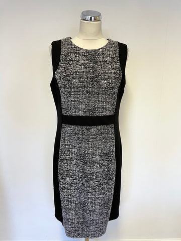 DONNA KARAN BLACK & WHITE MARL PRINT PANEL SLEEVELESS PANEL DRESS SIZE 16