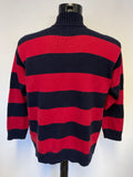 RALPH LAUREN NAVY & RED STRIPE ZIP NECK JUMPER SIZE L