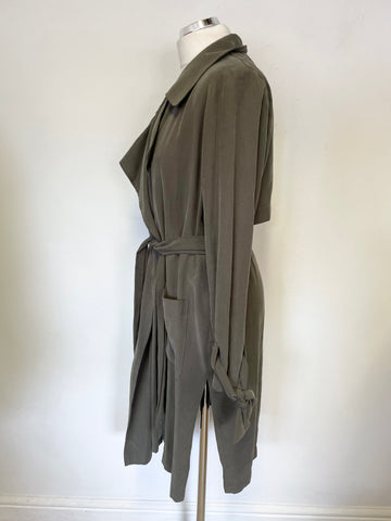 NINE BY SAVANNAH MILLER KHAKI GREEN TIE BELT TRENCH COAT SIZE 14