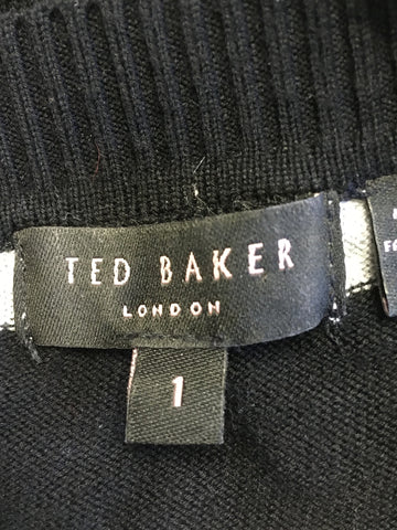 TED BAKER BLACK & GREY STRIPE KNIT DRESS SIZE 1 UK 8/10